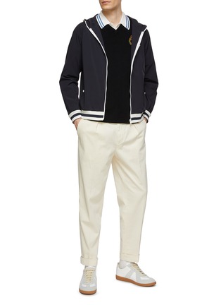 模特儿示范图 - 点击放大 - MANORS - Contrast Trim Cotton Pointelle Knit Polo Shirt