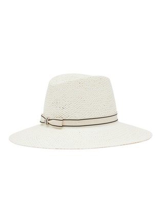 模特儿示范图 - 点击放大 - MAISON MICHEL - KATE 拼色条纹帽带稻草宽檐帽