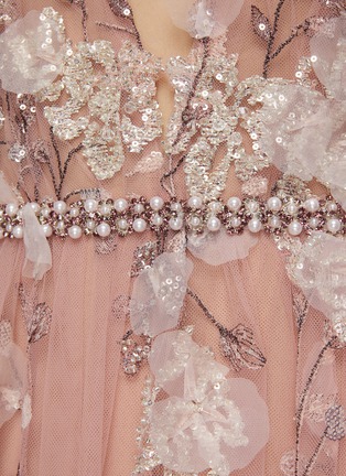  - MARCHESA COUTURE - 立体花卉 V 领连衣裙
