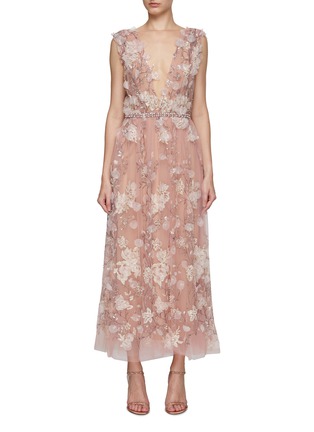 首图 - 点击放大 - MARCHESA COUTURE - 立体花卉 V 领连衣裙