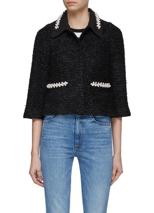 首图 - 点击放大 - ST. JOHN - Pearl Embellished Trim Cropped Tweed Jacket