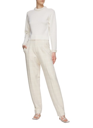 模特儿示范图 - 点击放大 - ST. JOHN - Pleated Plaid High Waist Suiting Pants