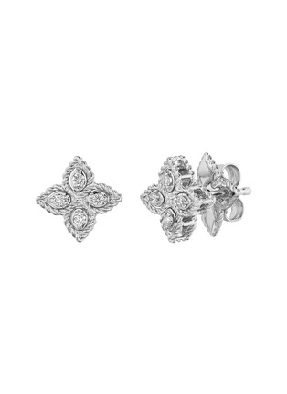 首图 - 点击放大 - ROBERTO COIN - PRINCESS FLOWER 钻石点缀花卉造型 18K 白金耳环
