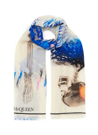 首图 - 点击放大 - ALEXANDER MCQUEEN - Skeleton Print Fringed Wool Scarf
