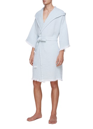 细节 –点击放大 - ABYSS & HABIDECOR - Bees Hooded Bathrobe Aqua — Extra Large