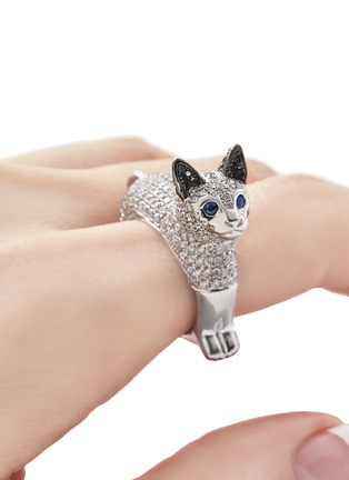 细节 - 点击放大 - MIO HARUTAKA - ‘Kitty’ 18K White Gold Black Diamond Sapphire Ring
