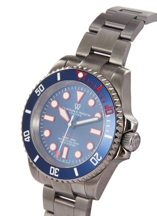 细节 - 点击放大 - CUSTOM T. WATCH ATELIER - ‘High Tide Edition’ Blue Dial Stainless Steel Case Link Bracelet Watch