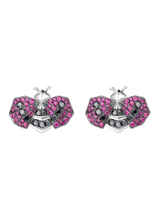 首图 - 点击放大 - SARAH ZHUANG - ‘Fantasy Garden’ 18K White Gold Ruby Black Diamond Ladybug Earrings