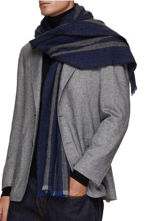 模特儿示范图 - 点击放大 - JOHNSTONS OF ELGIN - 条纹羊绒围巾