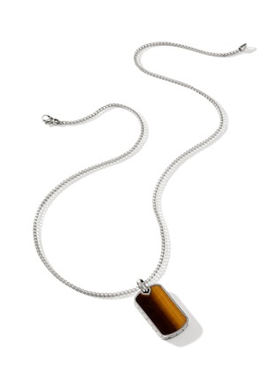细节 - 点击放大 - JOHN HARDY - Silver Tigers Eye Dog Tag Pendant Chain Necklace — Size 22