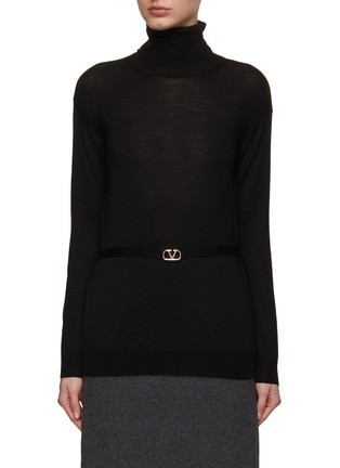 首图 - 点击放大 - VALENTINO GARAVANI - Turtle Neck Logo Belted Wool Knit Top