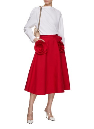 模特儿示范图 - 点击放大 - VALENTINO GARAVANI - Rosette Crepe Midi Skirt