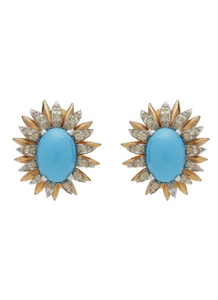 首图 - 点击放大 - LANE CRAWFORD VINTAGE ACCESSORIES - Vintage Jomaz Gold Tone Diamante Faux Turquoise Clip On Earrings