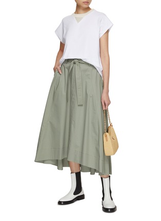 模特儿示范图 - 点击放大 - PESERICO - Tie Waist Asymmetrical Hem Skirt