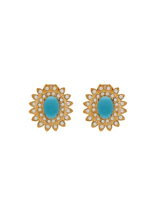 首图 - 点击放大 - LANE CRAWFORD VINTAGE ACCESSORIES - Scaasi Gold Tone Diamante Faux Turquoise Clip On Earrings