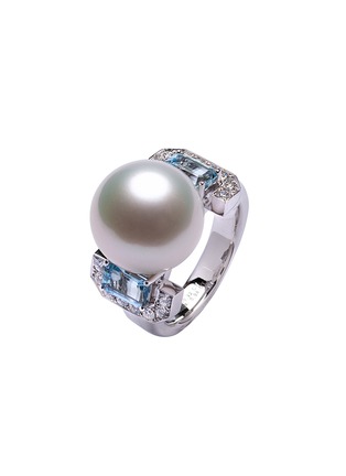 首图 - 点击放大 - JEWELMER - L'Equilibre 18K White Gold White South Sea Pearl Diamond Aquamarine Ring — Size 52