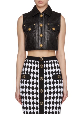 首图 - 点击放大 - BALMAIN - Sleeveless Crop Quilted Leather Jacket