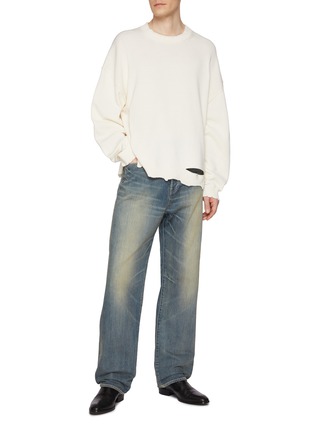 模特儿示范图 - 点击放大 - HELMUT LANG - Destroyed Cotton Crewneck Sweater