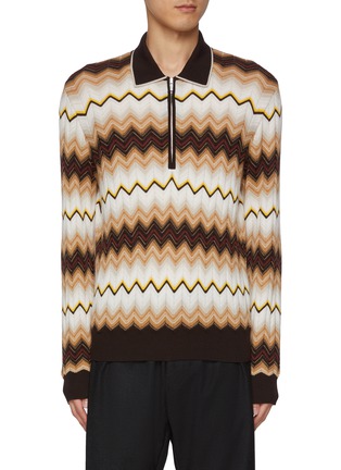 首图 - 点击放大 - MISSONI - Zigzag Zip Up Cotton Wool Polo