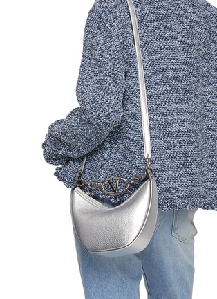 正面 -点击放大 - VALENTINO GARAVANI - Mini VLogo Moon Hobo Metallic Calfskin Shoulder Bag