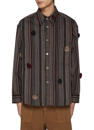 首图 - 点击放大 - SONG FOR THE MUTE - Allover Daisy Appliqué Striped Shirt Jacket