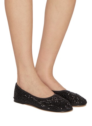 模特儿示范图 - 点击放大 - DEAR FRANCES - Balla Large Crystal Embellished Mesh Ballerina Flats