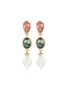 首图 - 点击放大 - LANE CRAWFORD VINTAGE ACCESSORIES - TJG Gold Toned Faux Pearl Foiled Stones Dangling Earrings