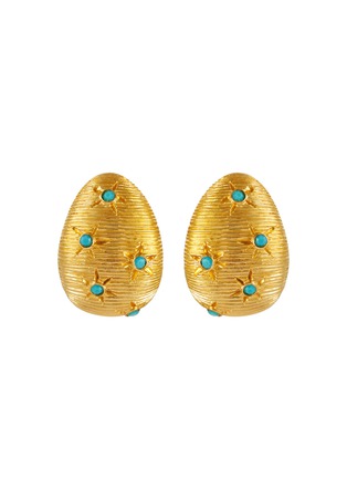 首图 - 点击放大 - LANE CRAWFORD VINTAGE ACCESSORIES - Castlecliff Gold Toned Inlaid Faux Turquoise Earrings