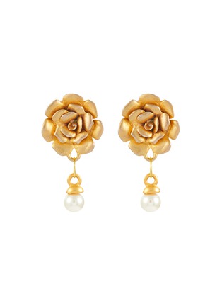 首图 - 点击放大 - LANE CRAWFORD VINTAGE ACCESSORIES - Xeya Gold Toned Flower Faux Pearl Clip On Earrings