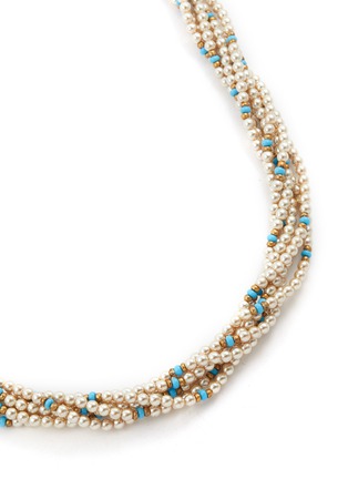 细节 - 点击放大 - LANE CRAWFORD VINTAGE ACCESSORIES - Joan Rivers Gold Toned Faux Pearls Faux Turquoise Beads Long Muiti Strand Necklace