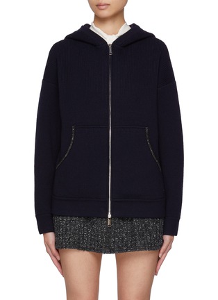 首图 - 点击放大 - SELF-PORTRAIT - Embellished Knit Zip Up Hoodie