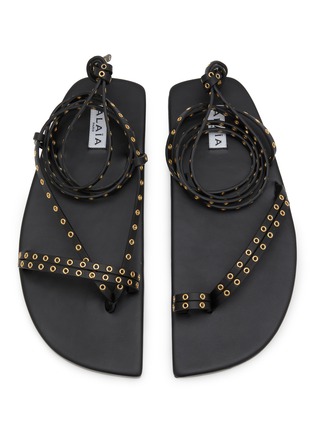 细节 - 点击放大 - ALAÏA - Eyelet Embellished Leather Flat Sandals