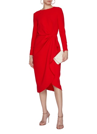 模特儿示范图 - 点击放大 - CAROLINA HERRERA - Crewneck Side Drape Midi Dress