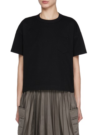 首图 - 点击放大 - SACAI - Embroidered Pocket Side Split Cotton T-Shirt