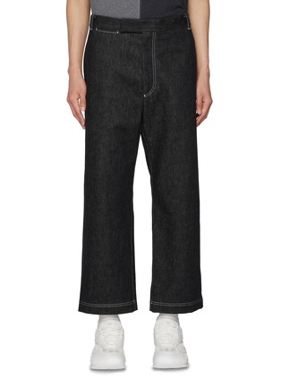 首图 - 点击放大 - THOM BROWNE - Cropped Dark Wash Cotton Wide Leg Jeans