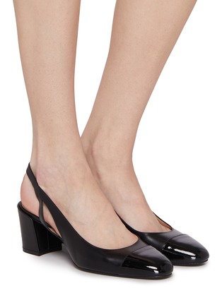 模特儿示范图 - 点击放大 - STUART WEITZMAN - Sleek 50 Leather Slingback Pumps