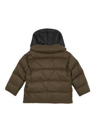 模特儿示范图 - 点击放大 - YVES SALOMON - Shearling Hood Kids' Puffer Jacket