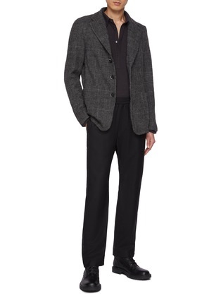 模特儿示范图 - 点击放大 - BARENA - Single Breasted Notch Lapel Checkered Wool Blazer