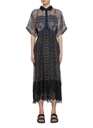 首图 - 点击放大 - STUDIO 133 BIYAN - Embroidered Organza Print Lace Midi Shirt Dress