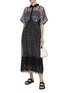 模特儿示范图 - 点击放大 - STUDIO 133 BIYAN - Embroidered Organza Print Lace Midi Shirt Dress