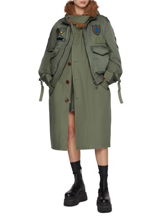 模特儿示范图 - 点击放大 - SACAI - x Spiewak Faux Fur Collar Patch Coat