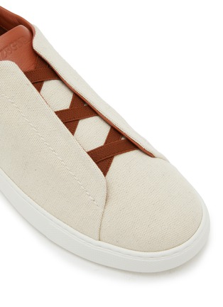 细节 - 点击放大 - ERMENEGILDO ZEGNA - Triple Stitch Low Top Cotton Leather Sneakers