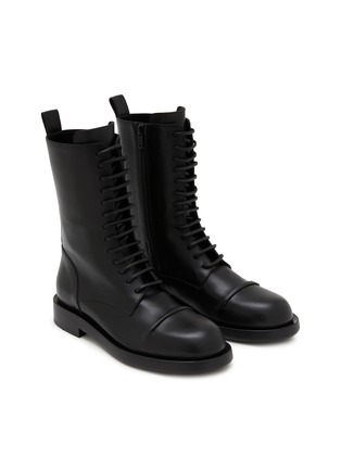 细节 - 点击放大 - ANN DEMEULEMEESTER - 系带真皮战斗靴