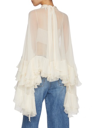 背面 - 点击放大 - CHLOÉ - High Low Ruffle Silk Mousseline Blouse