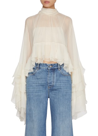 首图 - 点击放大 - CHLOÉ - High Low Ruffle Silk Mousseline Blouse