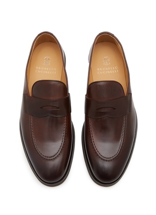 细节 - 点击放大 - BRUNELLO CUCINELLI - Semi Polished Leather Penny Loafers