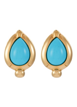 首图 - 点击放大 - LANE CRAWFORD VINTAGE ACCESSORIES - Gold Tone Faux Turquoise Tear Drop Clip On Earrings