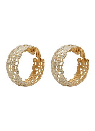 首图 - 点击放大 - LANE CRAWFORD VINTAGE ACCESSORIES - Siegel Gold Tone White Hoop Clip On Earrings