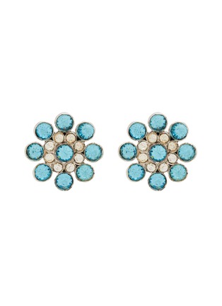 首图 - 点击放大 - LANE CRAWFORD VINTAGE ACCESSORIES - Silver Tone Diamante Blue Diamante Flower Cip On Earrings