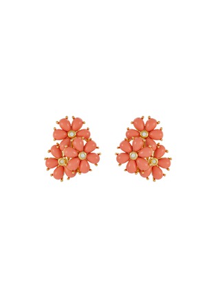 首图 - 点击放大 - LANE CRAWFORD VINTAGE ACCESSORIES - Gold Tone Faux Coral and Diamante Flower Cluster Clip On Earrings